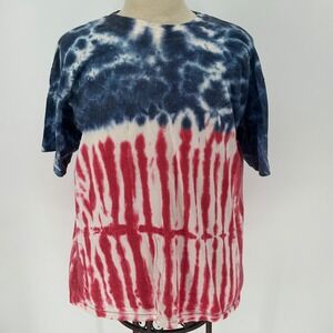 Vtg 90s American Flag Tie Dye Shirt L Hippie Grunge Vaporwave Surf Single Stitch